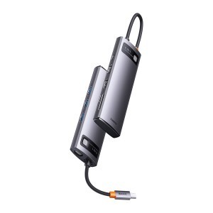 Baseus Metal Gleam Series 8 az 1-ben dokkoló, HUB USB Type C - 2 x HDMI / 3 x USB 3.2 Gen.1 / 1 x Power Delivery / 1 x SD kártyaolvasó / 1 x microSD kártyaolvasó szürke (WKWG050113)-17