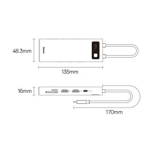 Baseus Metal Gleam Series 8 az 1-ben dokkoló, HUB USB Type C - 2 x HDMI / 3 x USB 3.2 Gen.1 / 1 x Power Delivery / 1 x SD kártyaolvasó / 1 x microSD kártyaolvasó szürke (WKWG050113)