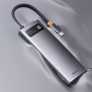 Baseus Metal Gleam Series 8 az 1-ben dokkoló, HUB USB Type C - 2 x HDMI / 3 x USB 3.2 Gen.1 / 1 x Power Delivery / 1 x SD kártyaolvasó / 1 x microSD kártyaolvasó szürke (WKWG050113)-21
