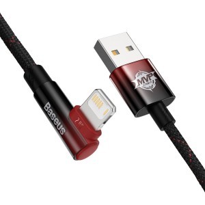 Baseus MVP 2 90 fokban döntött gyorstöltős adatkábel USB -Lightning 2.4A 1m fekete/piros (CAVP000020)