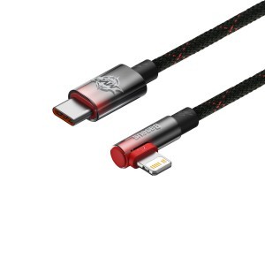 Baseus MVP 2 90 fokban döntött gyorstöltős adatkábel USB Type C/ Lightning 20W 1m fekete/piros (CAVP000220)