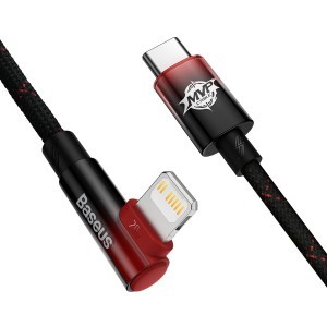 Baseus MVP 2 90 fokban döntött gyorstöltős adatkábel USB Type C/ Lightning 20W 1m fekete/piros (CAVP000220)