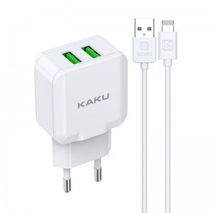 Kaku Qiyuan hálózati töltő adapter 2xUSB 10W 2.4 A + USB-Lightning kábel fehér