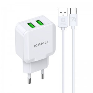 Kaku Qiyuan hálózati töltő adapter 2xUSB 10W 2.4 A + USB-Type C kábel fehér