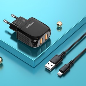 Kaku Xuansu hálózati töltő adapter 2xUSB 2.4A + USB-Lightning kábel fekete