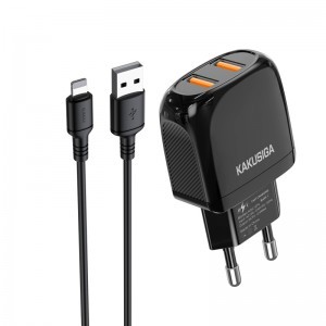 Kaku Xuansu hálózati töltő adapter 2xUSB 2.4A + USB-Lightning kábel fekete
