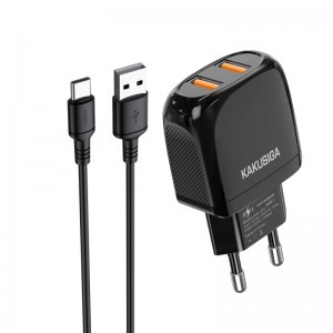 Kaku Xuansu hálózati töltő adapter 2xUSB 2.4A + USB-Type C kábel fekete