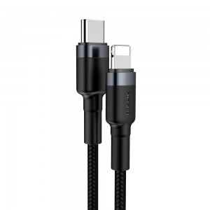 Baseus Cafule Nylon harisnyázott USB-Type C PD/ Lightning kábel 18W QC3.0 1m fekete/szürke(CATLKLF-G1)