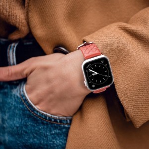 Apple Watch 4/5/6/7/8/SE (38/40/41mm) Dux Ducis Genuine bőr óraszíj piros