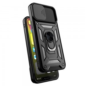 Motorola Moto G73 Armor tok csúsztatható kamera lencse védővel fekete