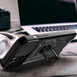 iPhone 14 Pro Max Armor tok csúsztatható kamera lencse védővel fekete