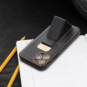 iPhone 14 Pro Max Forcell Leather Kickstand tok fekete