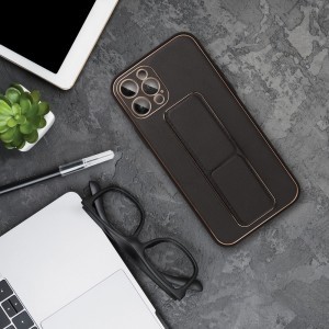 iPhone 14 Pro Max Forcell Leather Kickstand tok fekete