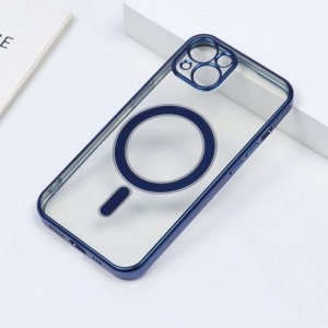 iPhone 14 Pro MagSafe-kompatibilis átlátszó TPU tok kék kerettel Alphajack