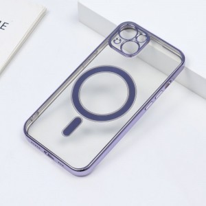 iPhone 14 Pro Max MagSafe-kompatibilis átlátszó TPU tok lila kerettel Alphajack