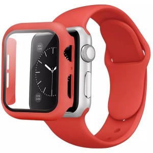 Apple Watch 45mm szilikon óraszíj és tok piros