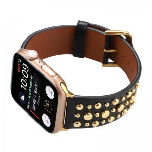 Apple Watch 4/5/6/7/8/SE (38/40/41mm) szegecses bőr óraszíj fekete Alphajack