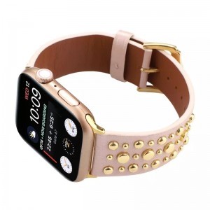 Apple Watch 4/5/6/7/8/SE (38/40/41mm) szegecses bőr óraszíj rózsaszín Alphajack