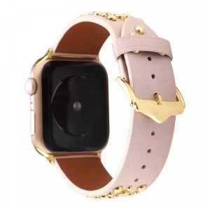 Apple Watch 4/5/6/7/8/SE (38/40/41mm) szegecses bőr óraszíj rózsaszín Alphajack