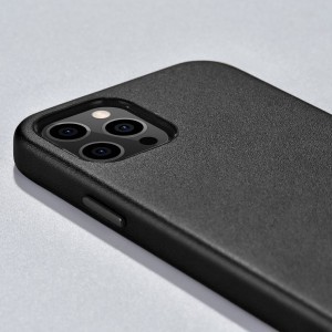 iPhone 12 Mini iCarer valódi bőr tok fekete (MagSafe kompatibilis) (WMI1215-BK)
