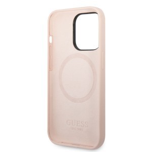 iPhone 14 Pro Guess Silicone Metal Logo MagSafe kompatibilis tok rózsaszín (GUHMP14LSBPLP)