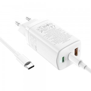 HOCO N16 GaN hálózati töltő adapter 65W 2x USB-C + USB-A + Type C/Type C PD kábel fehér