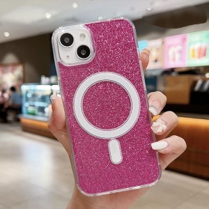 iPhone 14 MagSafe-kompatibilis glitter tok rózsavörös Alphajack