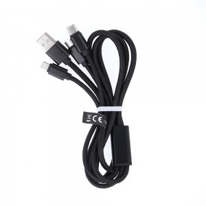 Maxlife 3 az 1-ben USB - Lightning + USB-C + microUSB nylon kábel 1,0 m 2,1 A fekete
