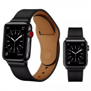 Apple Watch 4/5/6/7/8/SE/Ultra (42/44/45/49mm) PU bőr óraszíj fekete Alphajack