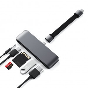 Satechi USB-C Mobile Pro HUB SD (1x USB-C PD,1x 4K HDMI,1x USB 3.0, MicroSD, 3.5mm audio) - szürke (ST-MPHSDM)