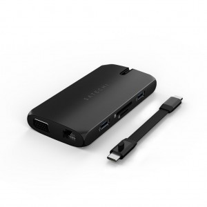 Satechi USB-C On-the-go többportos adapter, HUB elosztó (1xHDMI, 1xVGA, 1x USB-C PD, 1xGigabit Ethernet, 2x USB-A, 1xUSB-C, Micro/SD) - fekete (ST-UCMBAK)