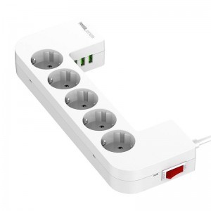 LDNIO SE5334/SC5309 hálózati elosztó 5 AC aljzattal, 3x USB, 2m fehér kábelrendező dobozzal-9