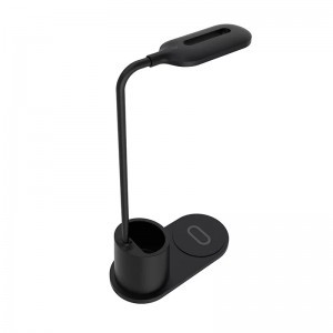 Asztali LED lámpa tolltartóval, vezeték nélküli töltéssel QI 10W fekete
