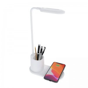 Asztali LED lámpa tolltartóval, vezeték nélküli töltéssel 10W fehér