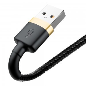 Baseus Cafule Nylon harisnyázott USB/Lightning kábel QC3.0 1.5A 2m fekete-arany (CALKLF-CV1)