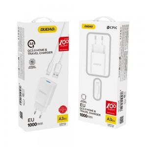 Dudao USB fali töltő QC3.0 12W fehér + Lightning kábel 1m (A3EU)