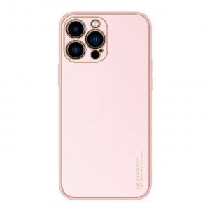 iPhone 14 Pro Max Dux Ducis Yolo TPU és PU bőr tok rózsaszín