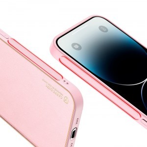 iPhone 14 Pro Max Dux Ducis Yolo TPU és PU bőr tok rózsaszín