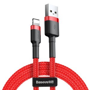 Baseus Cafule Nylon harisnyázott USB/Lightning kábel 2A 3m piros (CALKLF-R09)