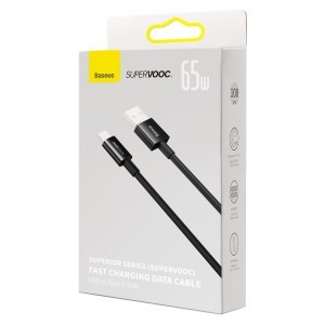 Baseus Superior SuperVOOC USB - Type C kábel 65W 1m fekete (CAYS000901)