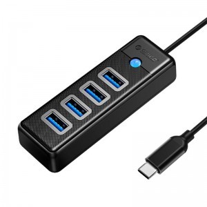 Orico USB HUB elosztó adapter USB-C - 4x USB 3.0, 5 Gbps, 0.15m (fekete)