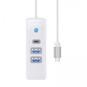 Orico USB HUB elosztó adapter USB-C - 2x USB 3.0 + USB-C, 5 Gbps, 0.15m (fehér)