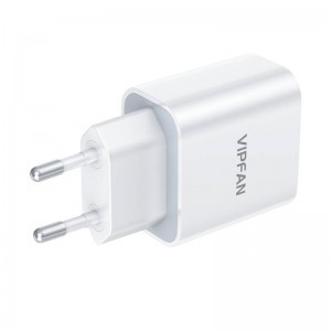 Vipfan E04 fali hálózati töltő adapter, USB-C, 20W, QC 3.0 + Lightning kábel (fehér)