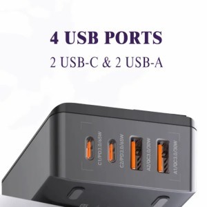 LDNIO A4808Q 65W hálózati töltő adapter 2x USB-A, 2x USB-C, QC4.0, PD3.0, LCD kijelzővel