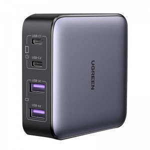 Ugreen CD327 Nexode hálózati töltő adapter, 2x USB-C, 2x USB-A, GaN, 65W (szürke)
