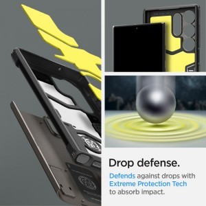 Samsung Galaxy S23 Ultra Spigen Tough Armor tok kihajtható támasszal Gunmetal színben (S Pent nem tartalmaz)