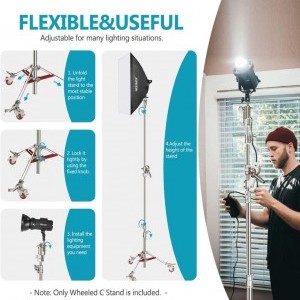 Boom stand rozsdamentes acél állvány fékezhető kerekekkel, homokzsákkal, 2.16m + 2.18m  (LTL440)-3