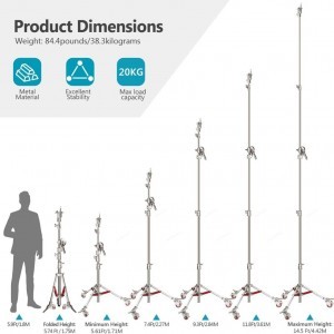 Boom stand rozsdamentes acél állvány fékezhető kerekekkel, homokzsákkal, 2.16m + 2.18m  (LTL440)-5