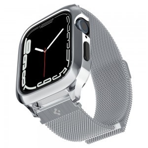 Apple Watch 4/5/6/7/8/9/SE (44/45 mm) Spigen Metal Fit Pro tok és óraszíj ezüst