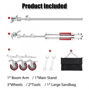 Boom stand rozsdamentes acél állvány fékezhető kerekekkel, homokzsákkal, 2.16m + 2.18m  (LTL440)-10